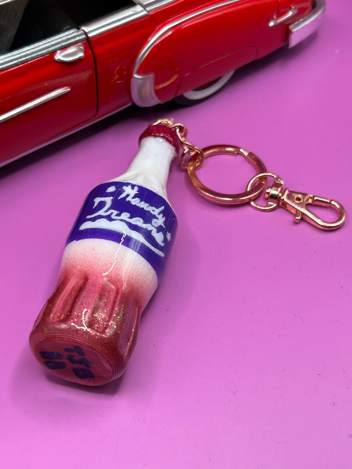 Retro Soda Bottle Keychain - 80s Style Drink Charm, Hand-Painted 3D Print - TJB89 Howdy dreams