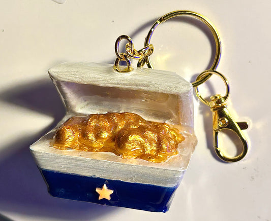 3D modeled Golden nuggets in a box gold keychain