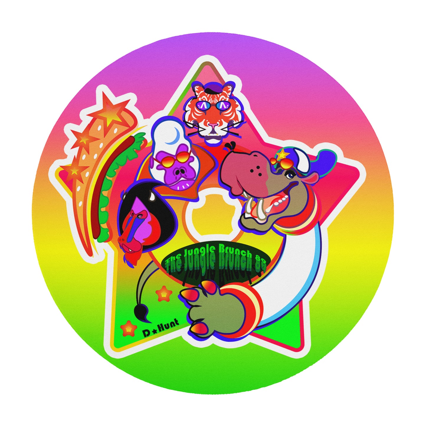 Colorful mouse pad with cartoon TJB89 character logo on a white background