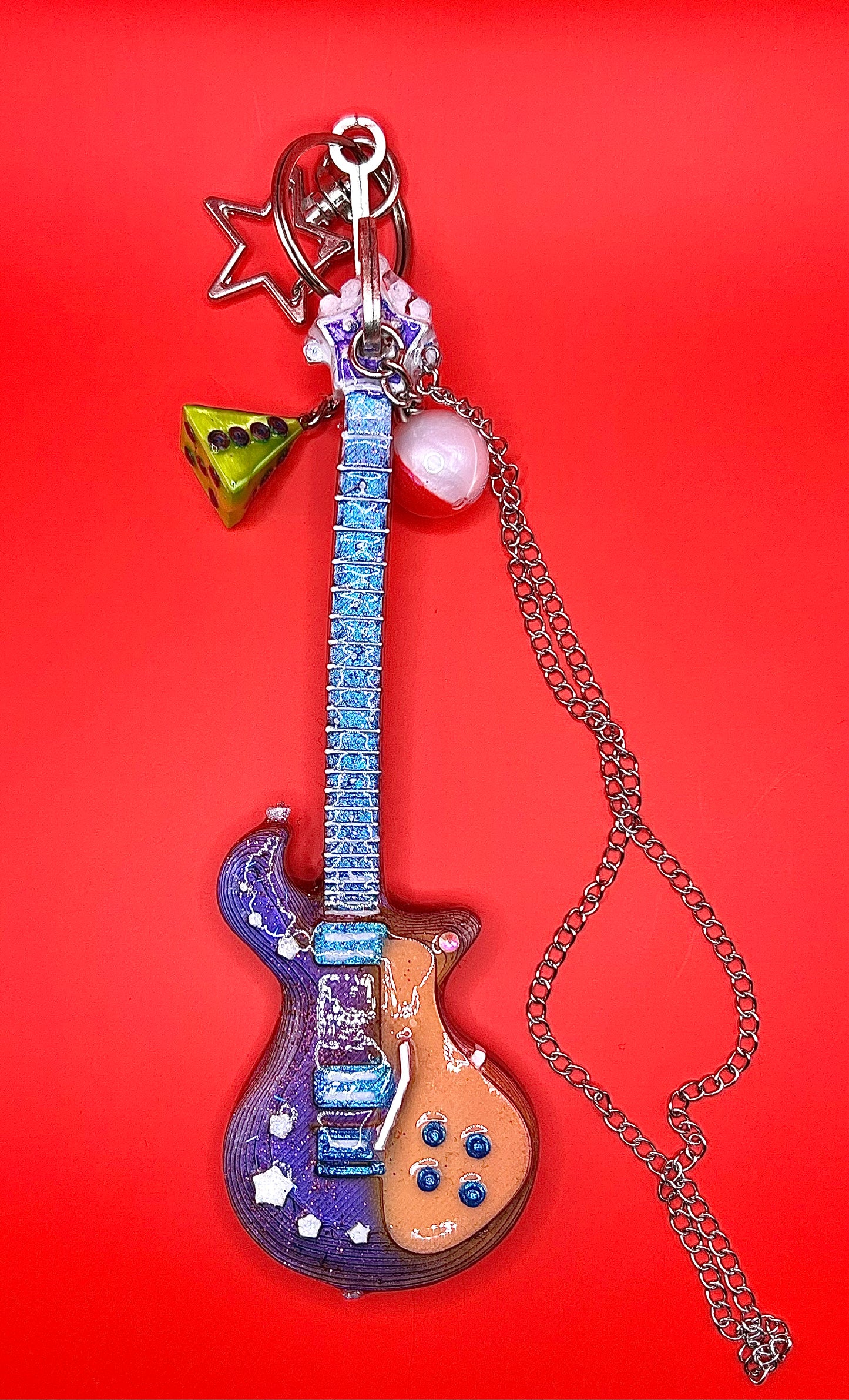 Musical Purple Guitar Keychain - Old-School Instrument Charm - Retro Vintage Keyring - Hand-Painted, 3D Printed-TJB89