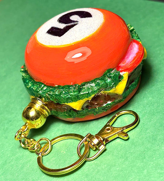 3D Printed Jumbo Billiard Burgers Keychains – Retro Fast-Food Charm, vintage, Custom-made 80s Accessory – TJB89 burgers
