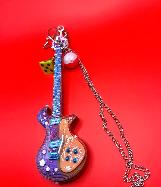 Musical Purple Guitar Keychain - Old-School Instrument Charm - Retro Vintage Keyring - Hand-Painted, 3D Printed-TJB89