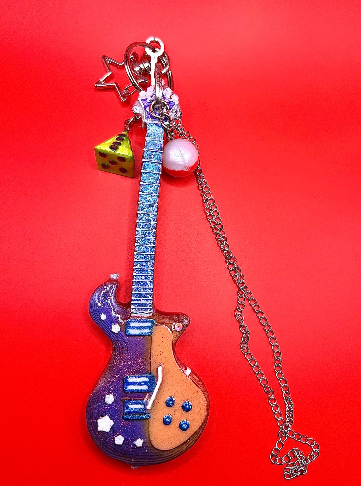 Musical Purple Guitar Keychain - Old-School Instrument Charm - Retro Vintage Keyring - Hand-Painted, 3D Printed-TJB89