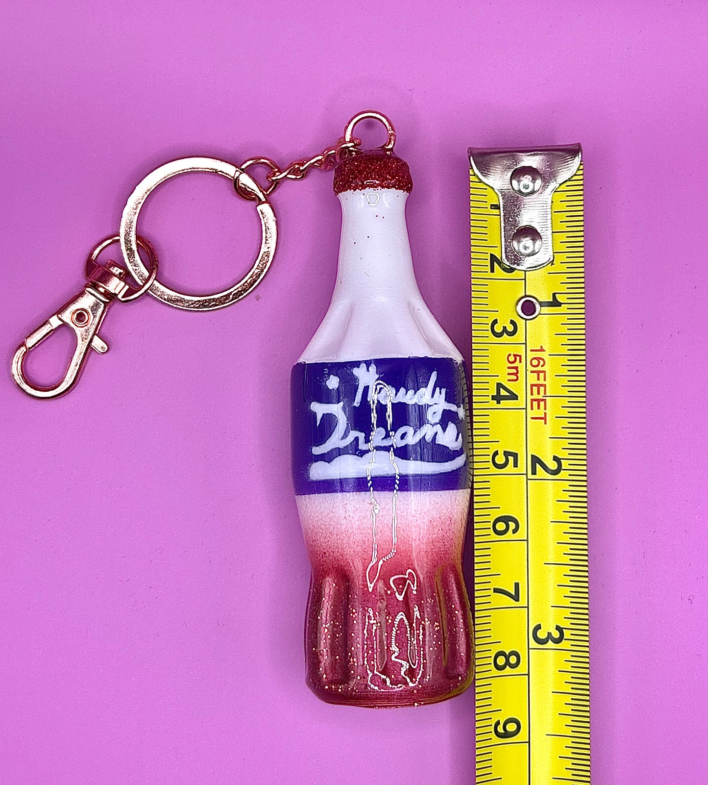Retro Soda Bottle Keychain - 80s Style Drink Charm, Hand-Painted 3D Print - TJB89 Howdy dreams