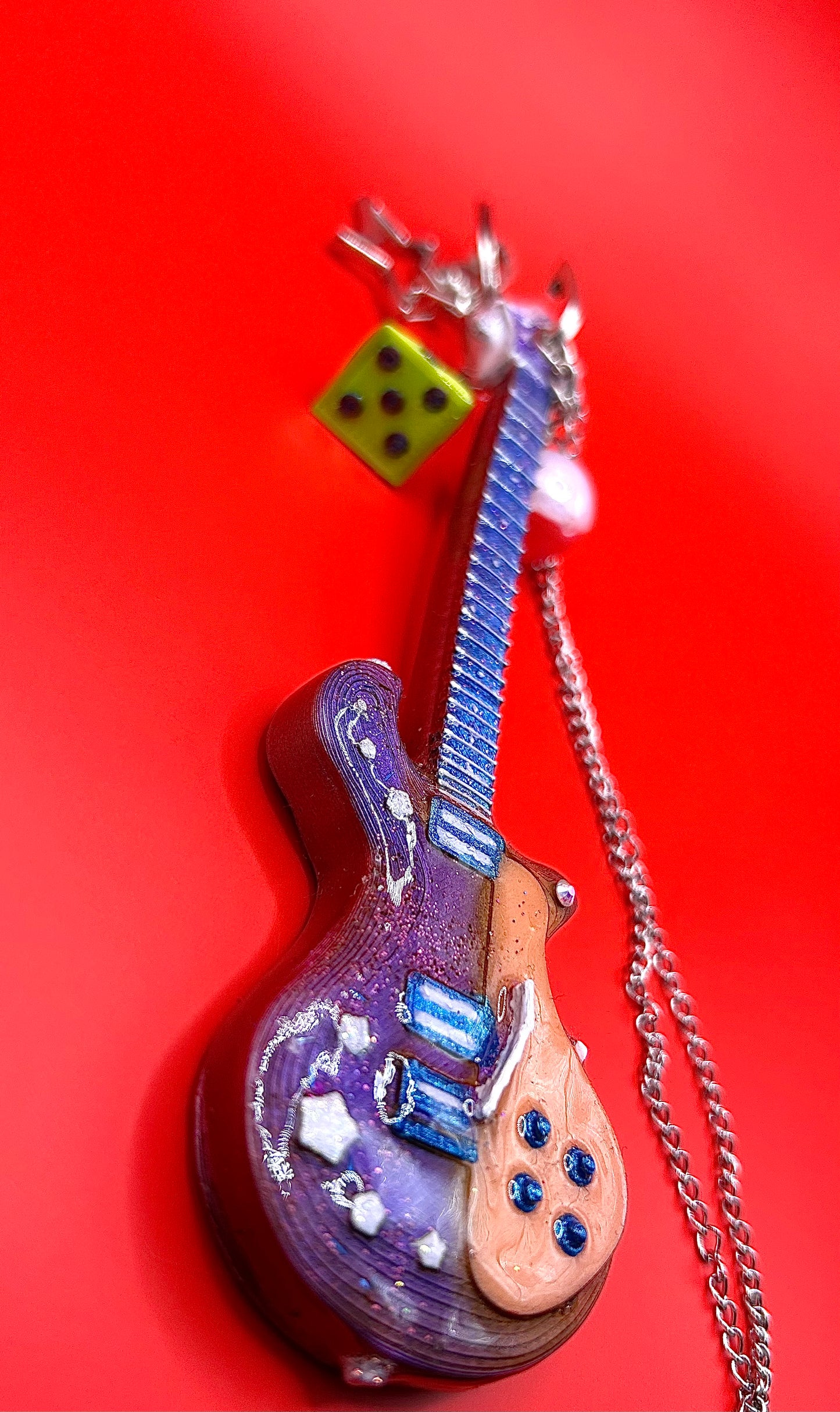 Musical Purple Guitar Keychain - Old-School Instrument Charm - Retro Vintage Keyring - Hand-Painted, 3D Printed-TJB89