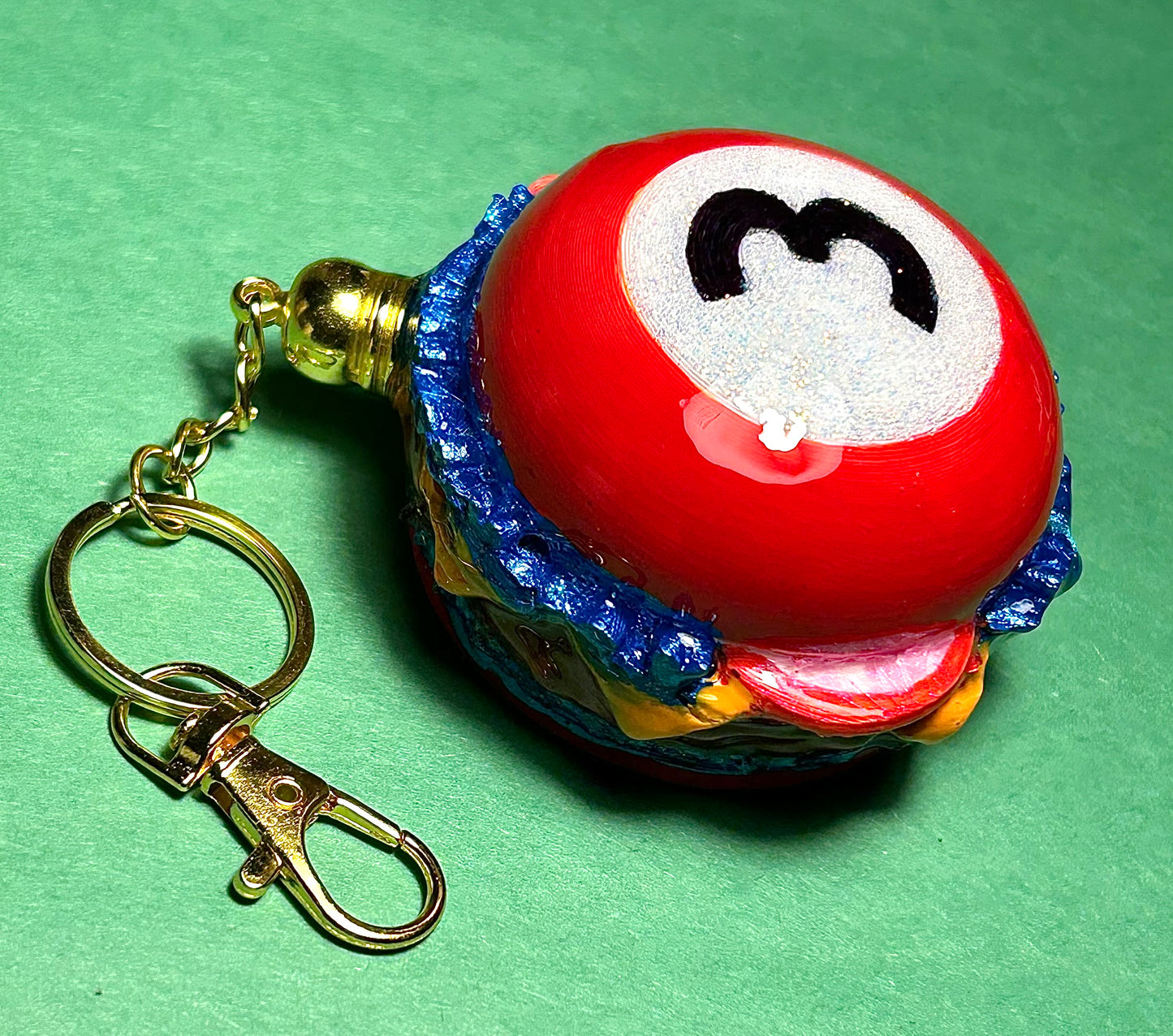 3D Printed Jumbo Billiard Burgers Keychains – Retro Fast-Food Charm, vintage, Custom-made 80s Accessory – TJB89 burgers