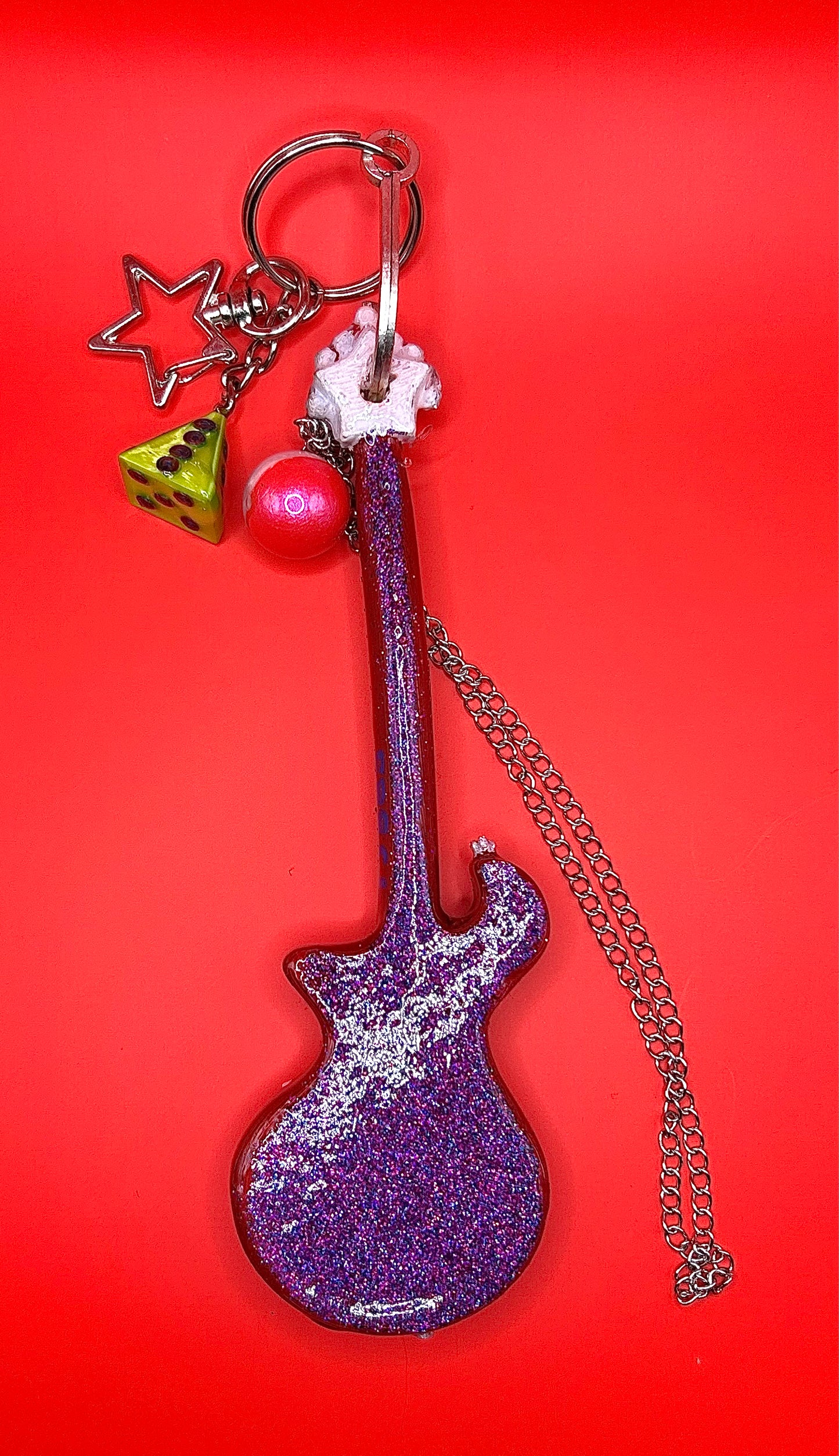 Musical Purple Guitar Keychain - Old-School Instrument Charm - Retro Vintage Keyring - Hand-Painted, 3D Printed-TJB89