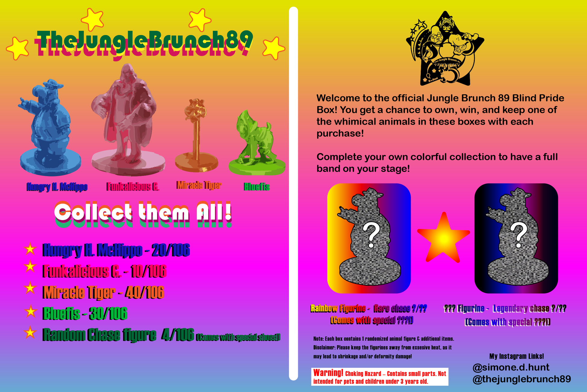 Promotional flyer for Jungle Brunch 89 blind pride box with colorful figures and text.