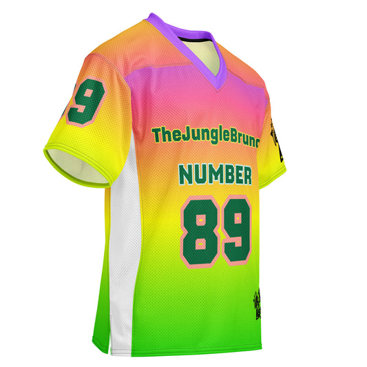 Colorful sports jersey with 'The Jungle Brunch' branding and number 89 on a white background